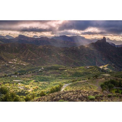Spain-Canary Islands-Gran Canaria Island-Tejeda-mountain landscape with Roque Bentayga Black Modern Wood Framed Art Print by Bibikow, Walter