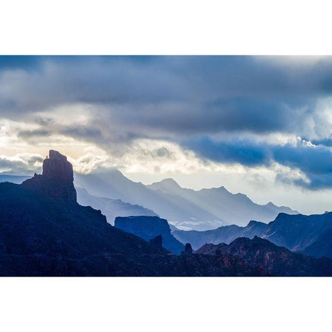Spain-Canary Islands-Gran Canaria Island-Tejeda-mountain landscape with Roque Bentayga Black Modern Wood Framed Art Print by Bibikow, Walter