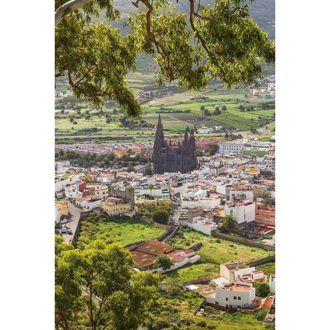 Spain-Canary Islands-Gran Canaria Island-Arucas-high angle view of town Black Modern Wood Framed Art Print with Double Matting by Bibikow, Walter