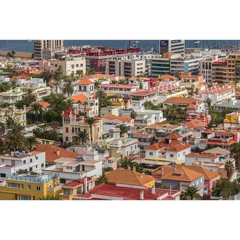 Spain-Canary Islands-Gran Canaria Island-Las Palmas de Gran Canaria-high angle view of city Black Modern Wood Framed Art Print with Double Matting by Bibikow, Walter