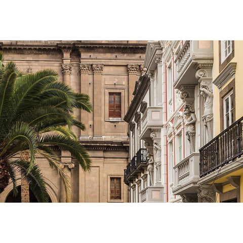 Spain-Canary Islands-Gran Canaria Island-Las Palmas de Gran Canaria-Plaza Santa Ana-buildings Black Modern Wood Framed Art Print by Bibikow, Walter