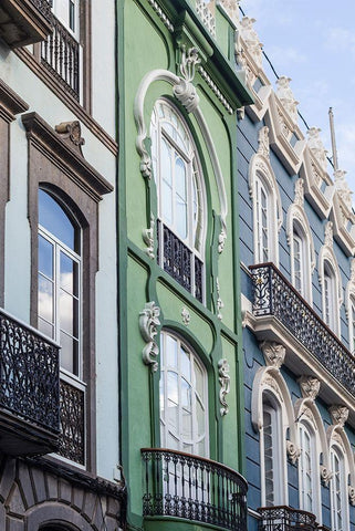 Spain-Canary Islands-Gran Canaria Island-Las Palmas de Gran Canaria-Triana neighborhood White Modern Wood Framed Art Print with Double Matting by Bibikow, Walter