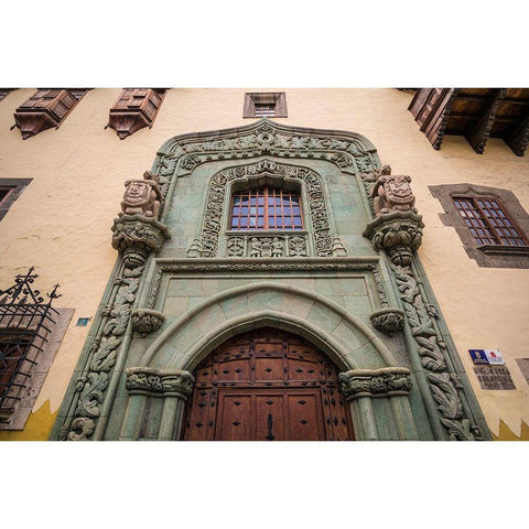 Spain-Canary Islands-Gran Canaria Island-Las Palmas de Gran Canaria-Casa Museo de Colon-exterior Black Modern Wood Framed Art Print by Bibikow, Walter
