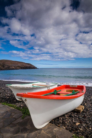 Spain-Canary Islands-Fuerteventura Island-Pozo Negro-fishing boats White Modern Wood Framed Art Print with Double Matting by Bibikow, Walter