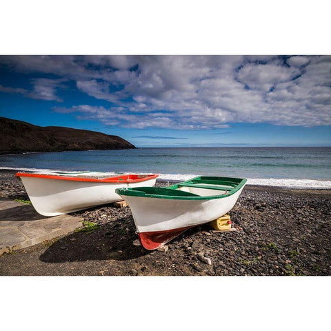 Spain-Canary Islands-Fuerteventura Island-Pozo Negro-fishing boats Black Modern Wood Framed Art Print with Double Matting by Bibikow, Walter