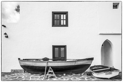 Spain-Canary Islands-Fuerteventura Island-Pozo Negro-fishing boats White Modern Wood Framed Art Print with Double Matting by Bibikow, Walter