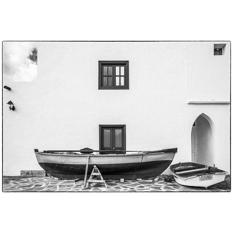 Spain-Canary Islands-Fuerteventura Island-Pozo Negro-fishing boats Black Modern Wood Framed Art Print with Double Matting by Bibikow, Walter