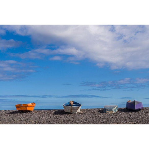 Spain-Canary Islands-Fuerteventura Island-Pozo Negro-fishing boats Black Modern Wood Framed Art Print by Bibikow, Walter