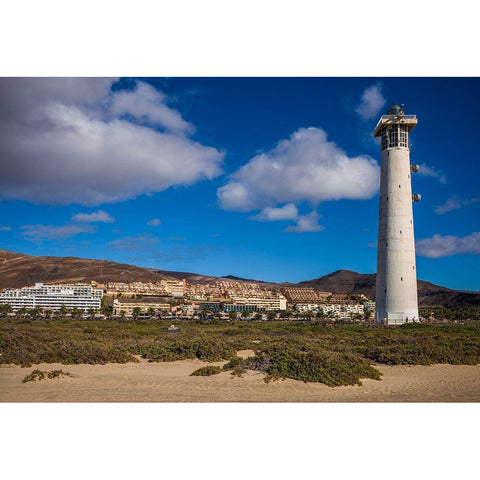 Canary Islands-Fuerteventura Island-Morro Jable-Faro de Morro Jable lighthouse Black Modern Wood Framed Art Print with Double Matting by Bibikow, Walter