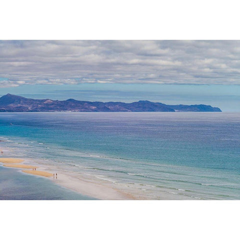 Canary Islands-Fuerteventura Island-Costa Calma-high angle view of Playa de Sotavento beach White Modern Wood Framed Art Print by Bibikow, Walter