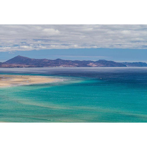 Canary Islands-Fuerteventura Island-Costa Calma-high angle view of Playa de Sotavento beach Black Modern Wood Framed Art Print with Double Matting by Bibikow, Walter