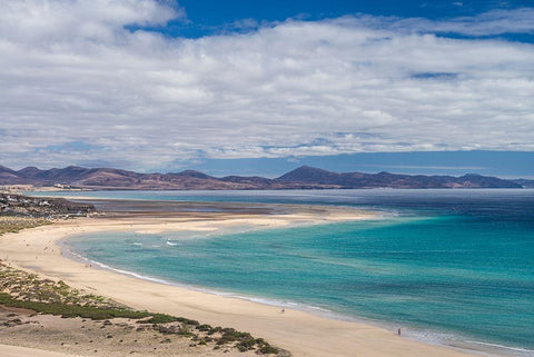 Canary Islands-Fuerteventura Island-Costa Calma-high angle view of Playa de Sotavento beach Black Ornate Wood Framed Art Print with Double Matting by Bibikow, Walter