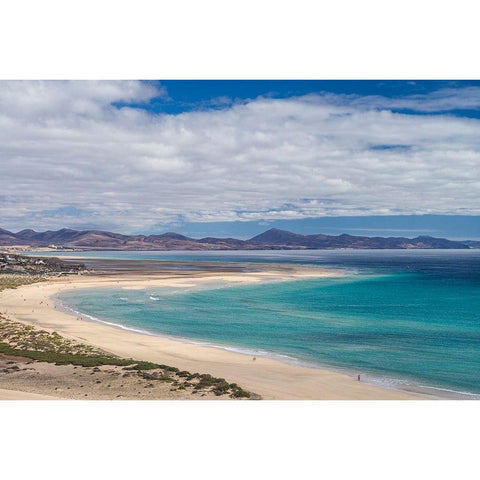 Canary Islands-Fuerteventura Island-Costa Calma-high angle view of Playa de Sotavento beach Gold Ornate Wood Framed Art Print with Double Matting by Bibikow, Walter