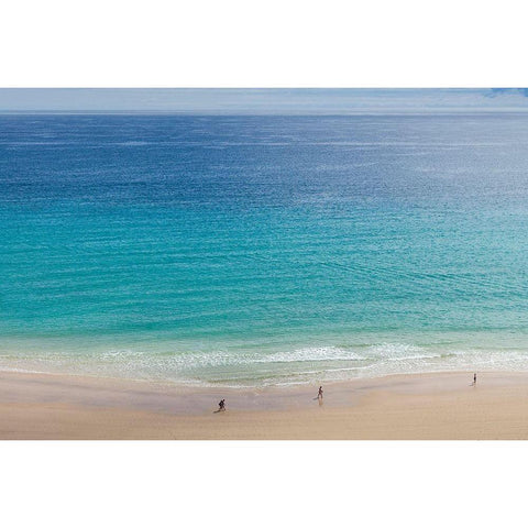 Canary Islands-Fuerteventura Island-Costa Calma-high angle view of Playa de Sotavento beach Black Modern Wood Framed Art Print by Bibikow, Walter