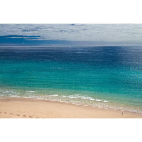 Canary Islands-Fuerteventura Island-Costa Calma-high angle view of Playa de Sotavento beach White Modern Wood Framed Art Print by Bibikow, Walter