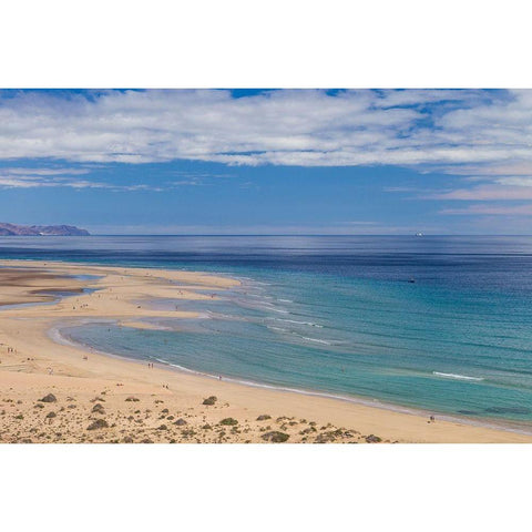 Canary Islands-Fuerteventura Island-Costa Calma-high angle view of Playa de Sotavento beach Black Modern Wood Framed Art Print with Double Matting by Bibikow, Walter