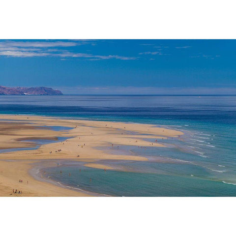 Canary Islands-Fuerteventura Island-Costa Calma-high angle view of Playa de Sotavento beach Black Modern Wood Framed Art Print with Double Matting by Bibikow, Walter
