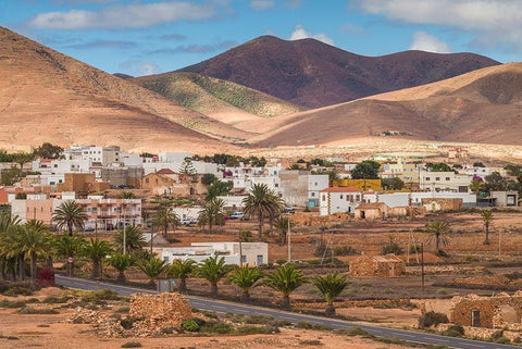 Canary Islands-Fuerteventura Island-Toto-desert village view White Modern Wood Framed Art Print with Double Matting by Bibikow, Walter