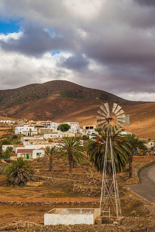 Canary Islands-Fuerteventura Island-Toto-desert village view with windmill Black Ornate Wood Framed Art Print with Double Matting by Bibikow, Walter