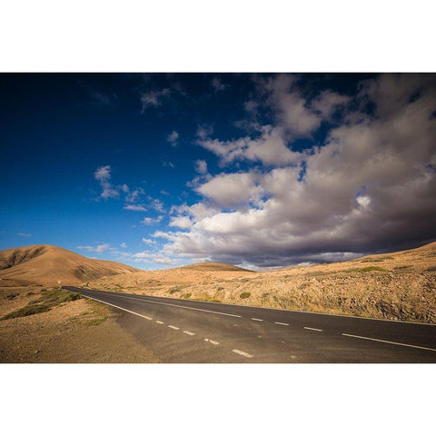 Canary Islands-Fuerteventura Island-Pajara-desert landscape along the FV-605 highway Black Modern Wood Framed Art Print by Bibikow, Walter