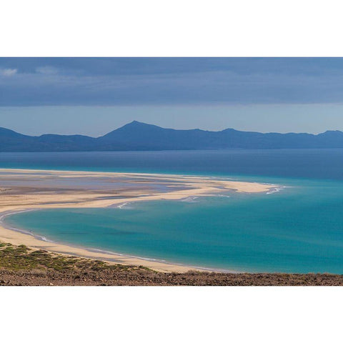 Canary Islands-Fuerteventura Island-Costa Calma-high angle view of Playa de Sotavento beach-morning Black Modern Wood Framed Art Print by Bibikow, Walter