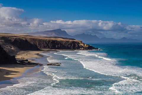 Canary Islands-Fuerteventura Island-La Pared-Playa de la Pared-prime west coast surfing beach White Modern Wood Framed Art Print with Double Matting by Bibikow, Walter