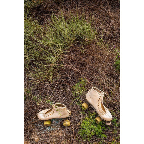 Canary Islands-Fuerteventura Island-Pajara-abandoned roller skates White Modern Wood Framed Art Print by Bibikow, Walter