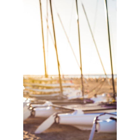 Canary Islands-Fuerteventura Island-Morro Jable-Playa del Matorral beach-sailboats White Modern Wood Framed Art Print by Bibikow, Walter