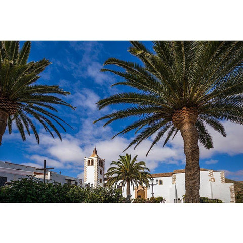 Canary Islands-Fuerteventura Island-Betancuria-Iglesia de Santa Maria church-exterior White Modern Wood Framed Art Print by Bibikow, Walter