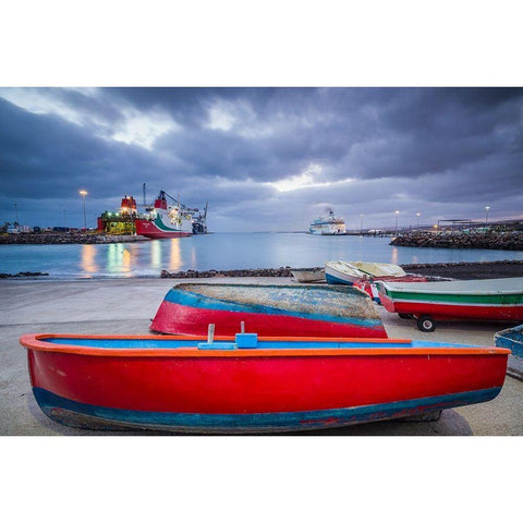 Canary Islands-Fuerteventura Island-Puerto del Rosario-port-dawn Black Modern Wood Framed Art Print with Double Matting by Bibikow, Walter