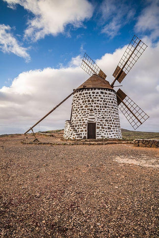 Canary Islands-Fuerteventura Island-La Oliva-traditional windmill White Modern Wood Framed Art Print with Double Matting by Bibikow, Walter