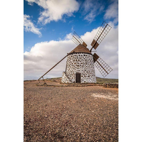Canary Islands-Fuerteventura Island-La Oliva-traditional windmill Black Modern Wood Framed Art Print with Double Matting by Bibikow, Walter