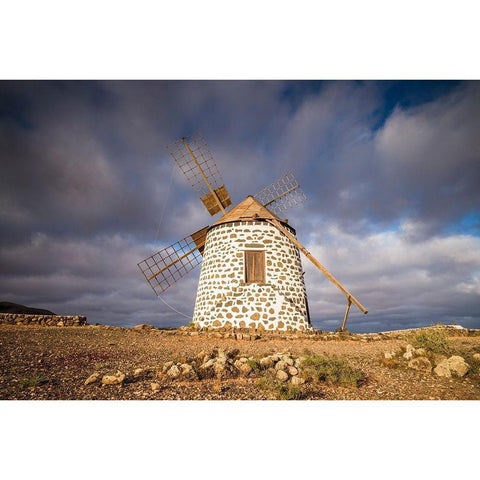 Canary Islands-Fuerteventura Island-La Oliva-traditional windmill White Modern Wood Framed Art Print by Bibikow, Walter