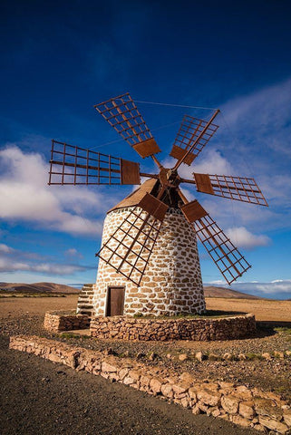 Canary Islands-Fuerteventura Island-Tindaya-traditional island windmill White Modern Wood Framed Art Print with Double Matting by Bibikow, Walter
