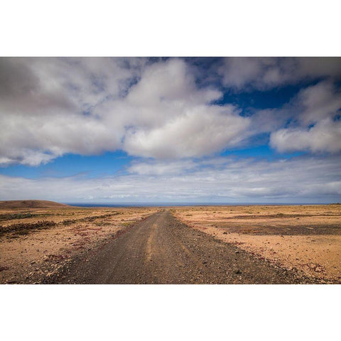 Canary Islands-Fuerteventura Island-Punto de Paso Chico-west coast desert landscape with road Black Modern Wood Framed Art Print by Bibikow, Walter