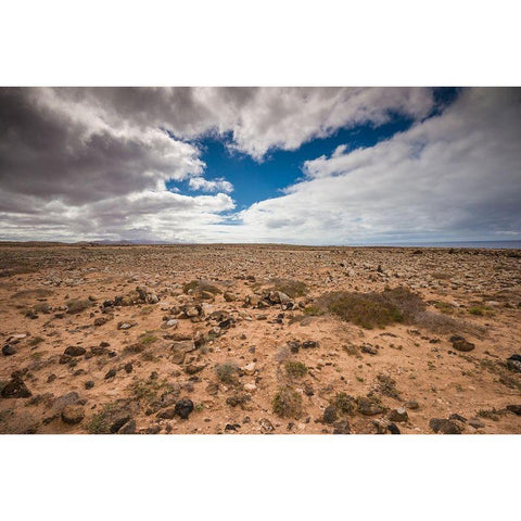 Canary Islands-Fuerteventura Island-Punto de Paso Chico-west coast desert landscape White Modern Wood Framed Art Print by Bibikow, Walter