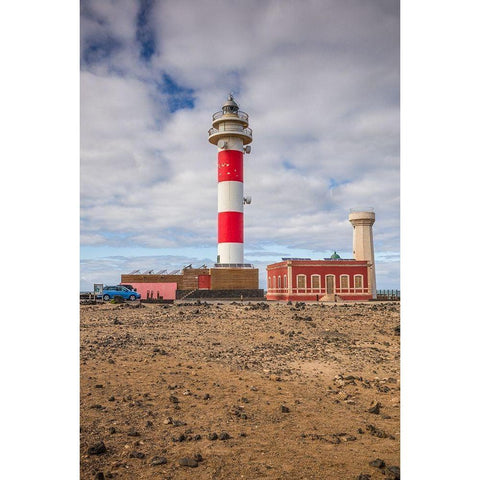 Canary Islands-Fuerteventura Island-El Cotillo-Faro de Toston lighthouse White Modern Wood Framed Art Print by Bibikow, Walter
