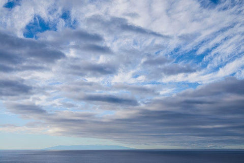 Canary Islands-La Palma Island-Puerto Naos-dramatic sky and view towards El Hierro Island White Modern Wood Framed Art Print with Double Matting by Bibikow, Walter