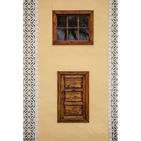 Canary Islands-La Palma Island-Puntallana-Parroquia San Juan Bautista church-wall detail Black Modern Wood Framed Art Print with Double Matting by Bibikow, Walter