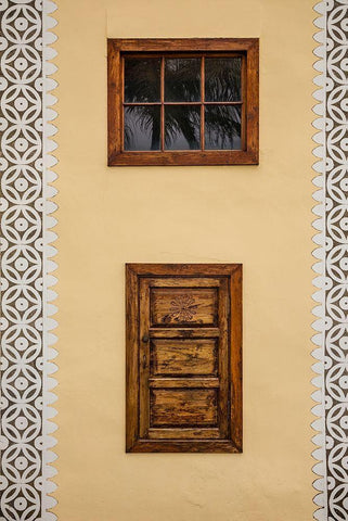 Canary Islands-La Palma Island-Puntallana-Parroquia San Juan Bautista church-wall detail Black Ornate Wood Framed Art Print with Double Matting by Bibikow, Walter