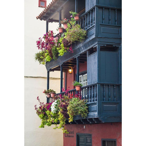 Canary Islands-La Palma Island-Santa Cruz de la Palma-traditional Canarian house balconies Gold Ornate Wood Framed Art Print with Double Matting by Bibikow, Walter