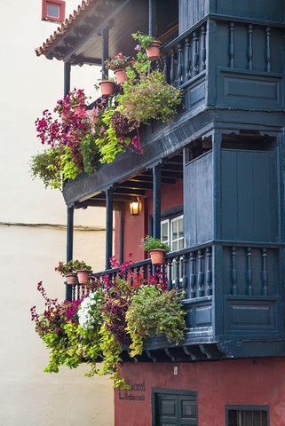 Canary Islands-La Palma Island-Santa Cruz de la Palma-traditional Canarian house balconies White Modern Wood Framed Art Print with Double Matting by Bibikow, Walter