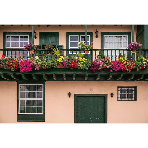 Canary Islands-La Palma Island-Santa Cruz de la Palma-traditional Canarian house balconies Black Modern Wood Framed Art Print by Bibikow, Walter