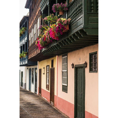 Canary Islands-La Palma Island-Santa Cruz de la Palma-traditional Canarian house balconies Black Modern Wood Framed Art Print by Bibikow, Walter