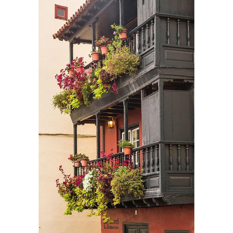 Canary Islands-La Palma Island-Santa Cruz de la Palma-traditional Canarian house balconies Black Modern Wood Framed Art Print by Bibikow, Walter