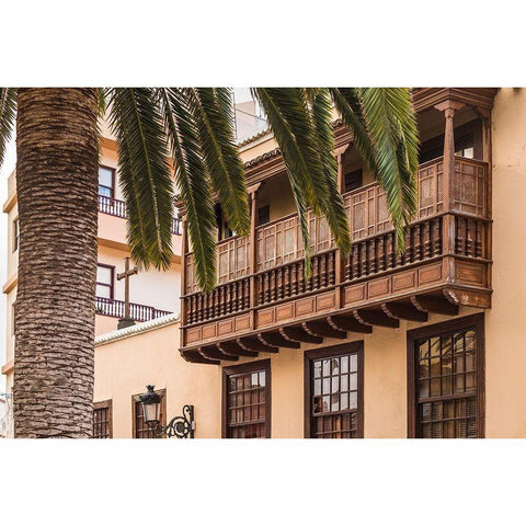 Canary Islands-La Palma Island-Santa Cruz de la Palma-traditional Canarian house balconies Black Modern Wood Framed Art Print by Bibikow, Walter