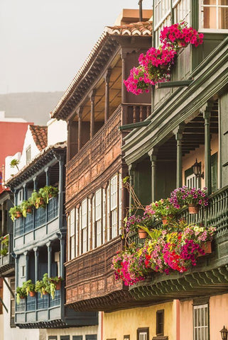 Canary Islands-La Palma Island-Santa Cruz de la Palma-traditional Canarian house balconies White Modern Wood Framed Art Print with Double Matting by Bibikow, Walter
