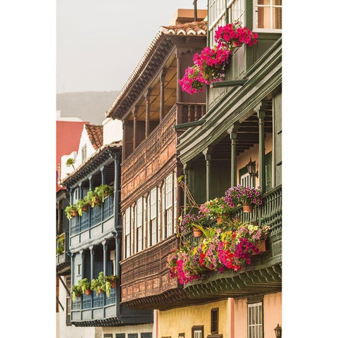 Canary Islands-La Palma Island-Santa Cruz de la Palma-traditional Canarian house balconies Black Modern Wood Framed Art Print with Double Matting by Bibikow, Walter