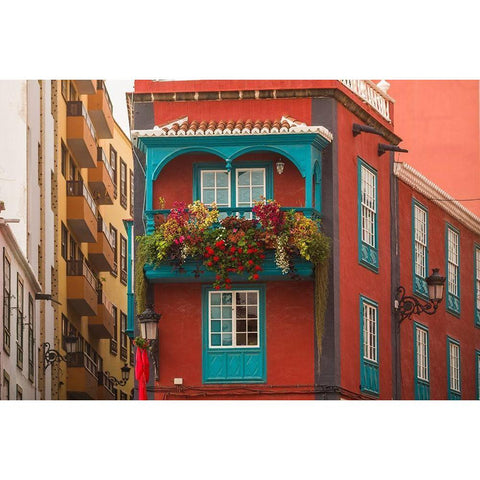 Canary Islands-La Palma Island-Santa Cruz de la Palma-traditional Canarian house balconies Black Modern Wood Framed Art Print with Double Matting by Bibikow, Walter