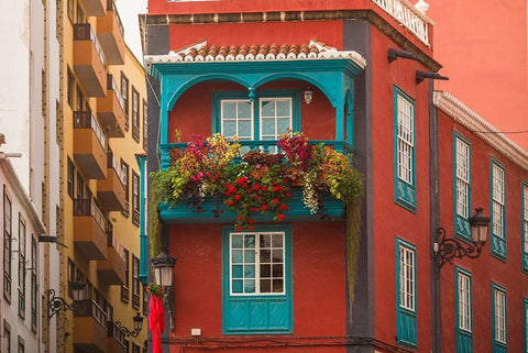 Canary Islands-La Palma Island-Santa Cruz de la Palma-traditional Canarian house balconies White Modern Wood Framed Art Print with Double Matting by Bibikow, Walter